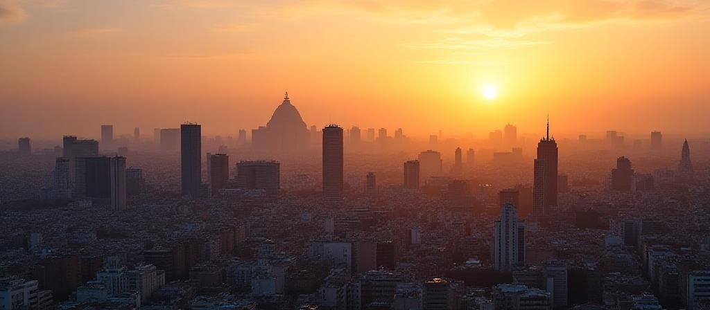 Vista panorámica de la ciudad de Madrid al atardecer